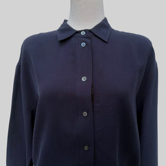 J. Crew Shirt Tunic Sz M Navy 3/4 Sleeve Half Button Relaxed Minimalist Preppy - Picture 2 of 9